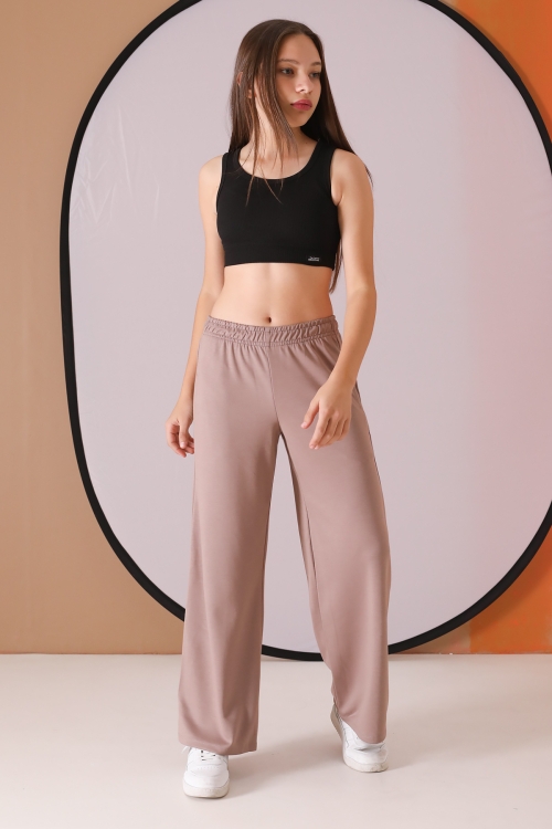 Kahve Geniş Paça Kesim Basic Kız Çocuk Pantolon 19746