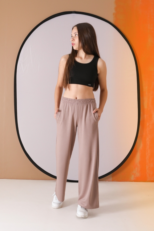 Kahve Geniş Paça Kesim Basic Kız Çocuk Pantolon 19746