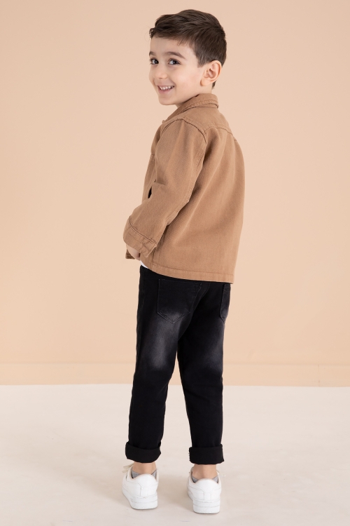 Kahve Jean Ceketli Pantolonlu Erkek Çocuk 3lü Takım 20013