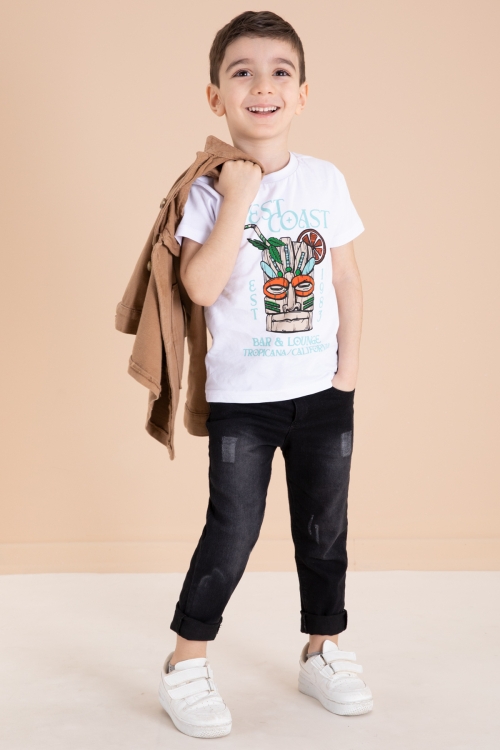 Kahve Jean Ceketli Pantolonlu Erkek Çocuk 3lü Takım 20013