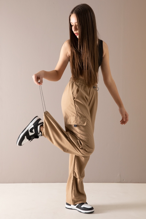 Kahve Kargo Cep Lastikli Paça Kız Paraşüt Pantolon 19884