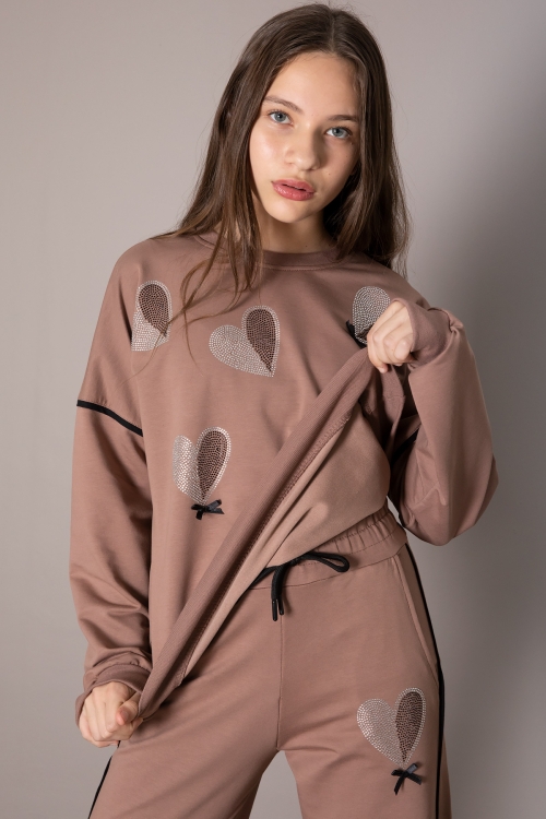 Kahve Kız Çocuk Kalp Desenli 2li Takım 19850