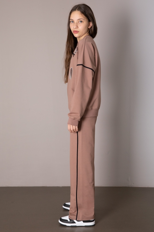 Kahve Kız Çocuk Kalp Desenli 2li Takım 19850