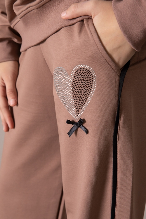 Kahve Kız Çocuk Kalp Desenli 2li Takım 19850