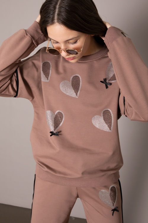 Kahve Kız Çocuk Kalp Desenli 2li Takım 19850