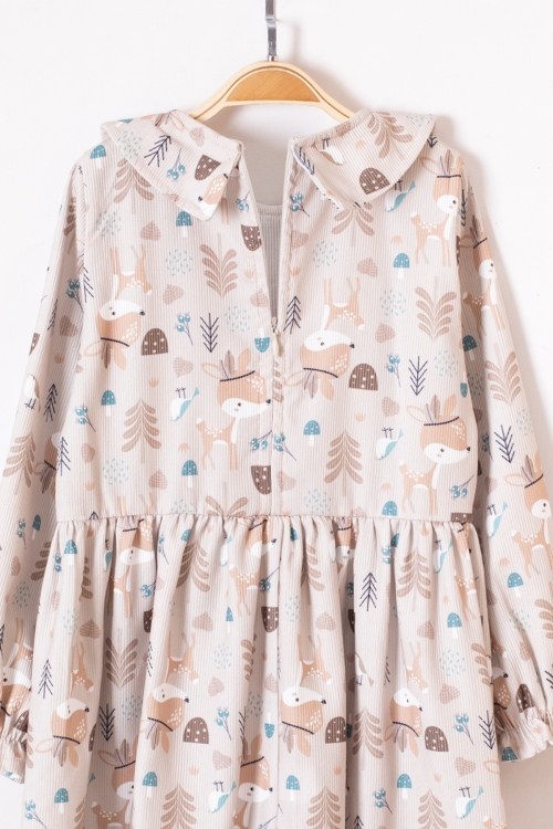 Kahve Sevimli Desenli Süveterli Kız Çocuk Elbise 19548