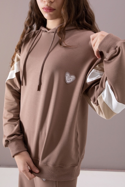 Kahverengi Kargo Cepli Kız Çocuk Logolu İkili Takım 19870