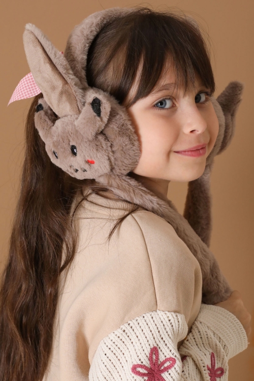 Kahverengi Kedi Figürlü Hareketli Peluş Kulaklık 19728