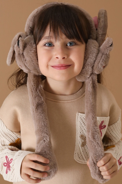 Kahverengi Kedi Figürlü Hareketli Peluş Kulaklık 19728