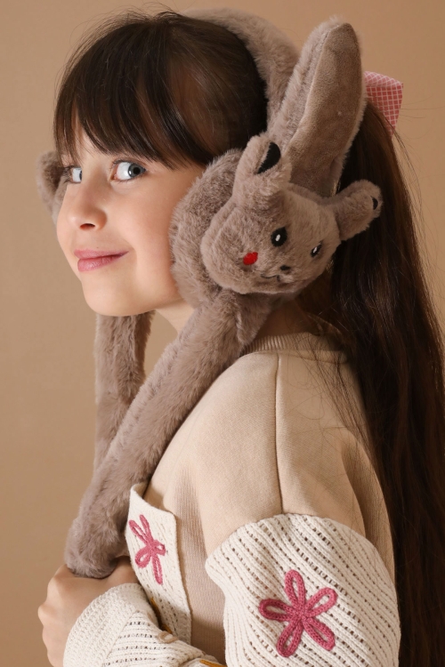 Kahverengi Kedi Figürlü Hareketli Peluş Kulaklık 19728