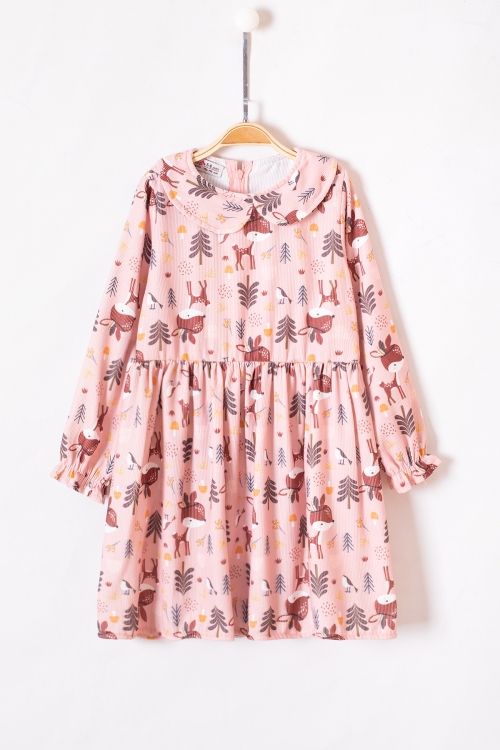 Kiremit Sevimli Desenli Süveterli Kız Çocuk Elbise 19551