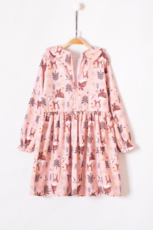 Kiremit Sevimli Desenli Süveterli Kız Çocuk Elbise 19551