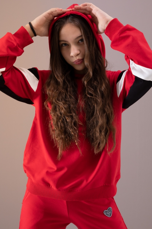 Kırmızı Kargo Cepli Kız Çocuk Logolu İkili Takım 19869