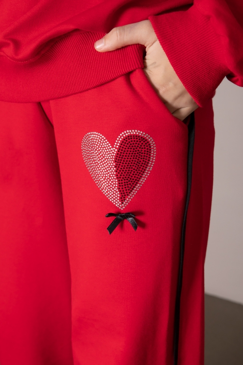 Kırmızı Kız Çocuk Kalp Desenli 2li Takım 19852