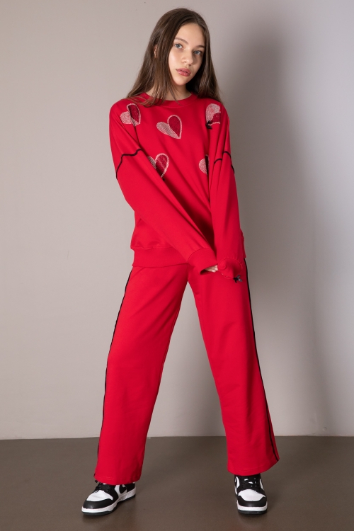 Kırmızı Kız Çocuk Kalp Desenli 2li Takım 19852