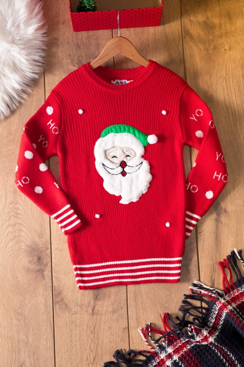 Kırmızı Noel Baba Nakışlı Çocuk Triko Kazak 19834