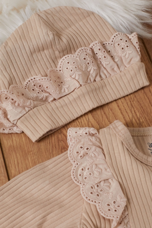 Kız Bebek Kahve Fistolu 5li Şapkalı Hastane Çıkışı Seti 19478