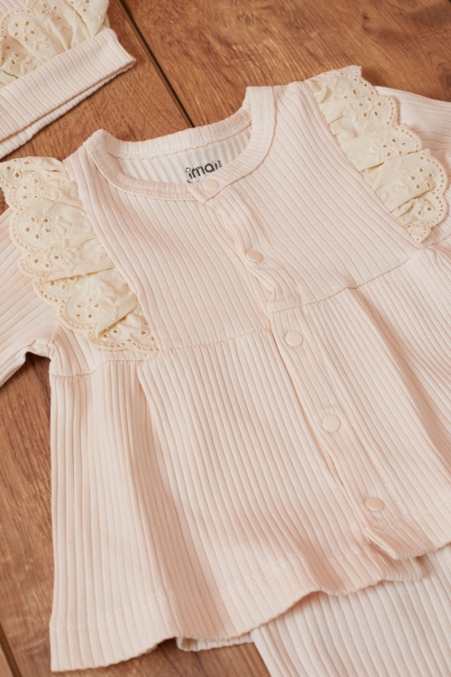 Kız Bebek Krem Fistolu 5li Şapkalı Hastane Çıkışı Seti 19477