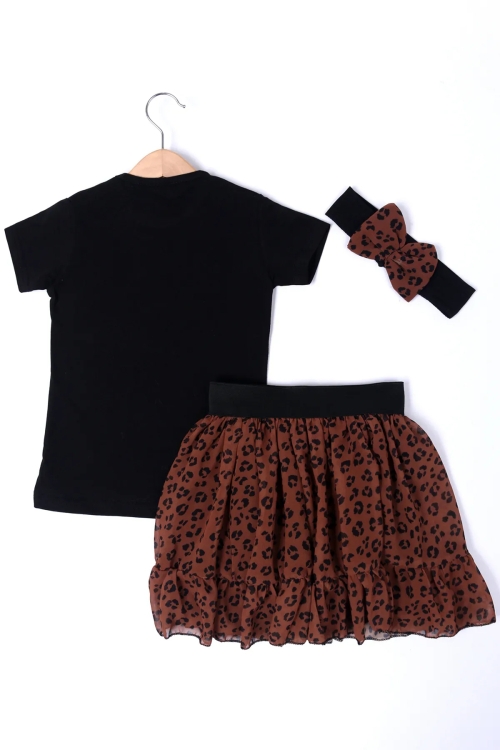 Kız Çocuk Siyah Leoparlı 2-8 Yaş Etekli Takım 4560