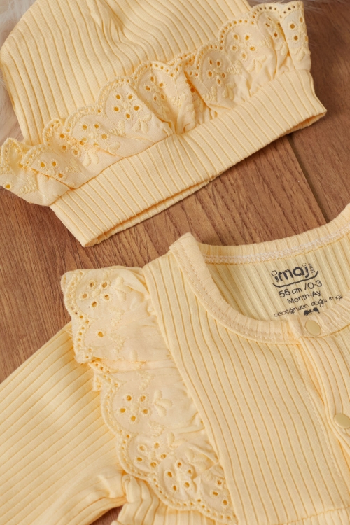 Kız Bebek Sarı Fistolu 5li Şapkalı Hastane Çıkışı Seti 19475