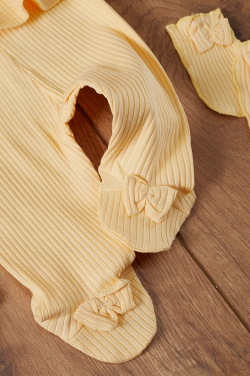 Kız Bebek Sarı Fistolu 5li Şapkalı Hastane Çıkışı Seti 19475