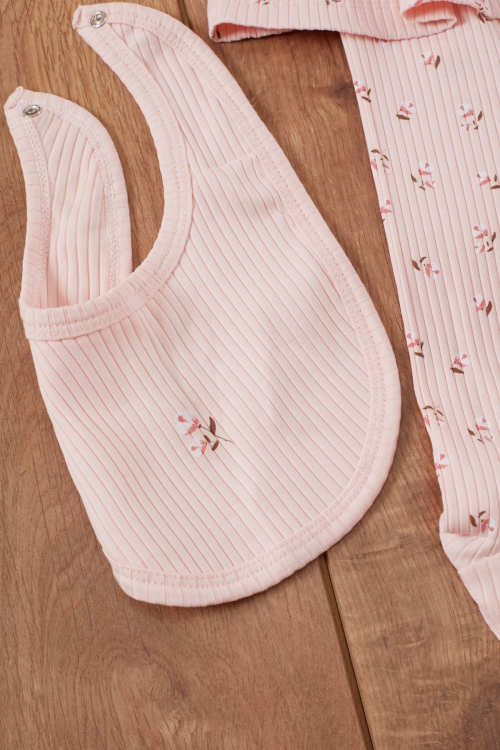 Kız Bebek Somon Çiçek Desenli Önlüklü 5li Hastane Çıkışı Seti 19482