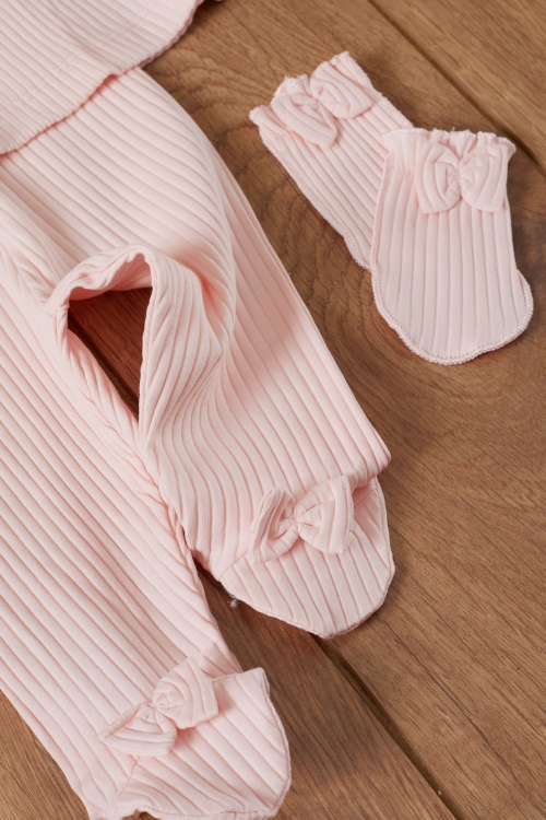 Kız Bebek Somon Fistolu 5li Şapkalı Hastane Çıkışı Seti 19476