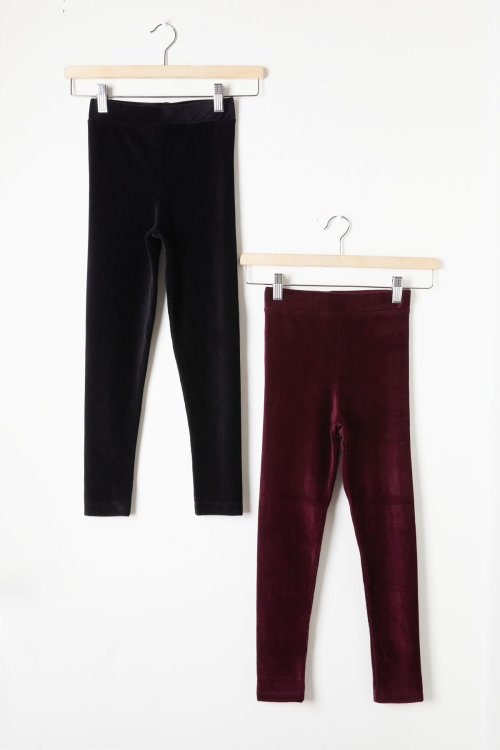 Kız Çocuk Fitilli 2li Kadife Tayt Siyah-Bordo 20067