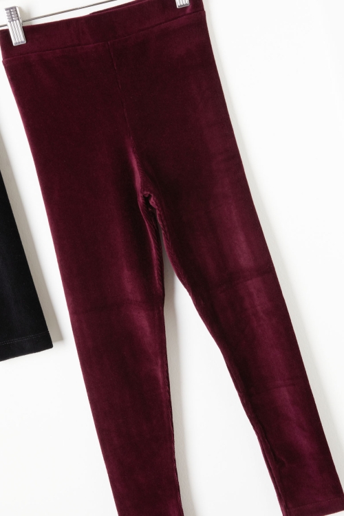 Kız Çocuk Fitilli 2li Kadife Tayt Siyah-Bordo 20067