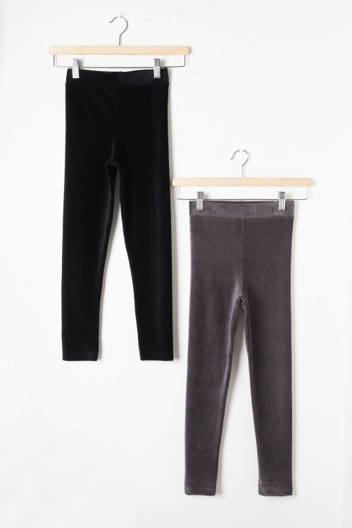 Kız Çocuk Fitilli 2li Kadife Tayt Siyah-Gri 20068
