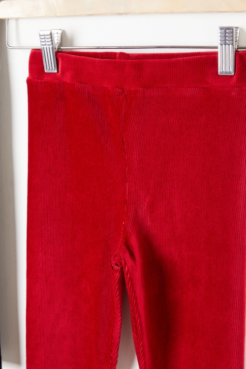 Kız Çocuk Fitilli 2li Kadife Tayt Siyah-Kırmızı 20065