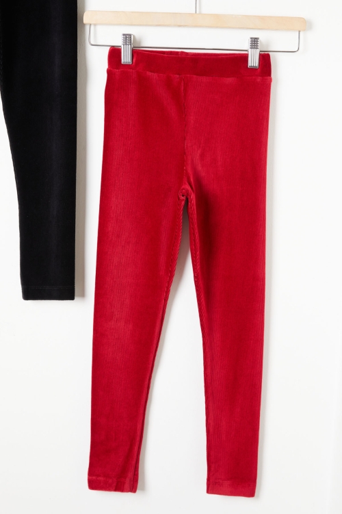Kız Çocuk Fitilli 2li Kadife Tayt Siyah-Kırmızı 20065