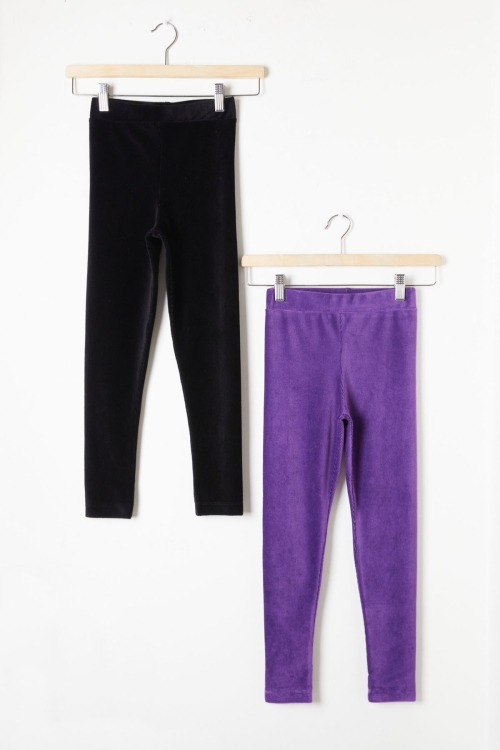 Kız Çocuk Fitilli 2li Kadife Tayt Siyah-Mor 20063
