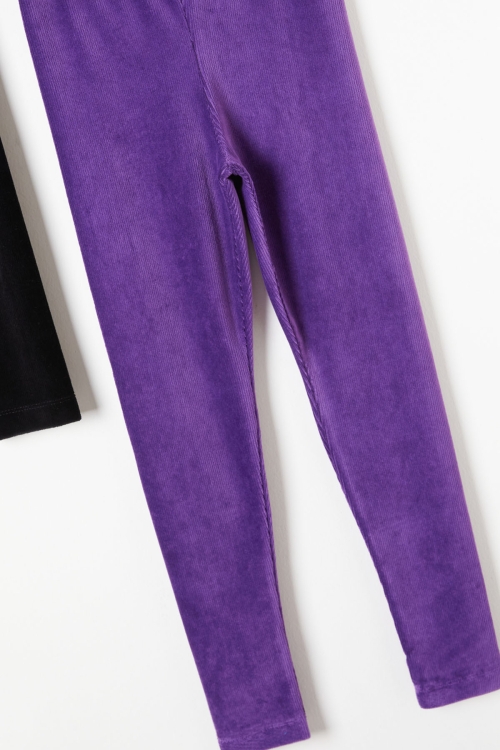 Kız Çocuk Fitilli 2li Kadife Tayt Siyah-Mor 20063