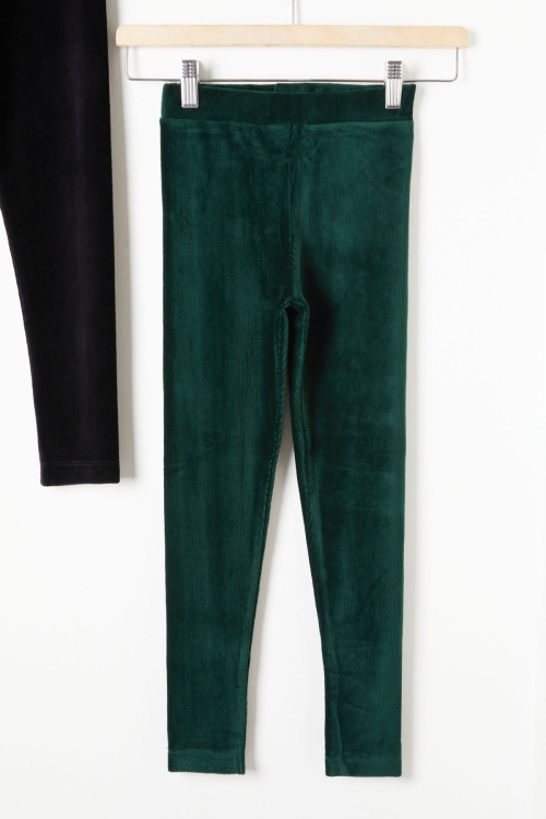 Kız Çocuk Fitilli 2li Kadife Tayt Siyah-Yeşil 20064