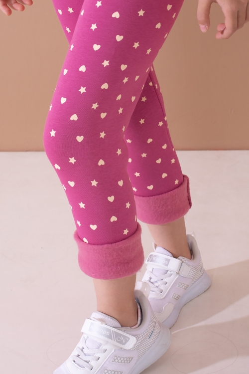 Kız Çocuk Fuşya Beli Lastikli Desenli Şardonlu Tayt 19703