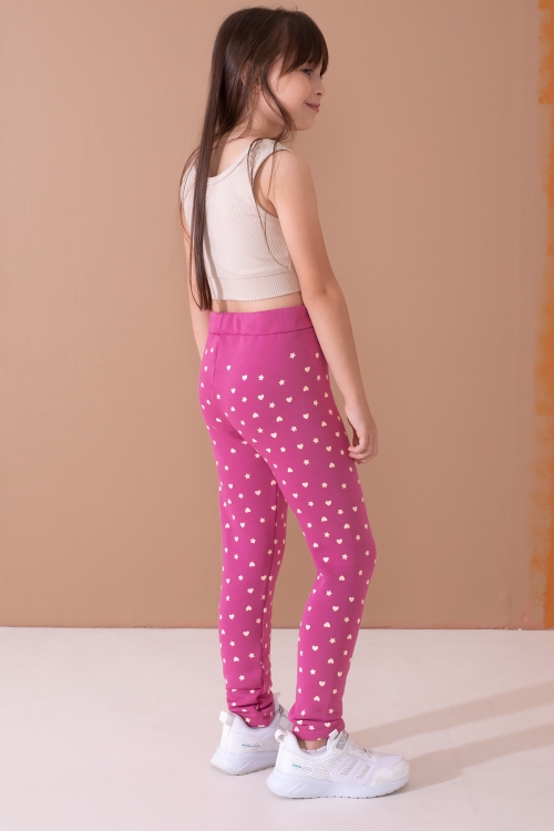 Kız Çocuk Fuşya Beli Lastikli Desenli Şardonlu Tayt 19703