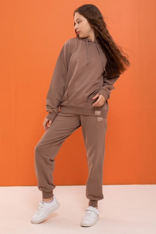 Kız Çocuk Kahverengi Basic Kapüşonlu Takım 18901