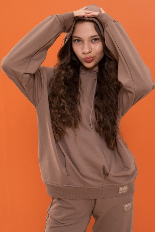 Kız Çocuk Kahverengi Basic Kapüşonlu Takım 18901