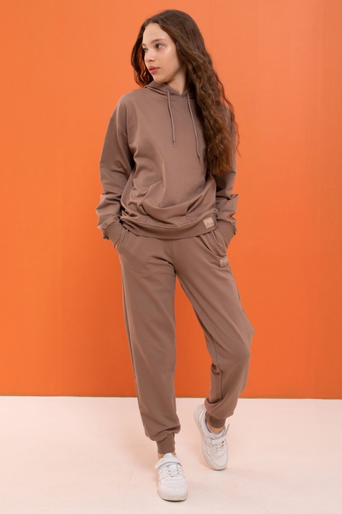 Kız Çocuk Kahverengi Basic Kapüşonlu Takım 18901