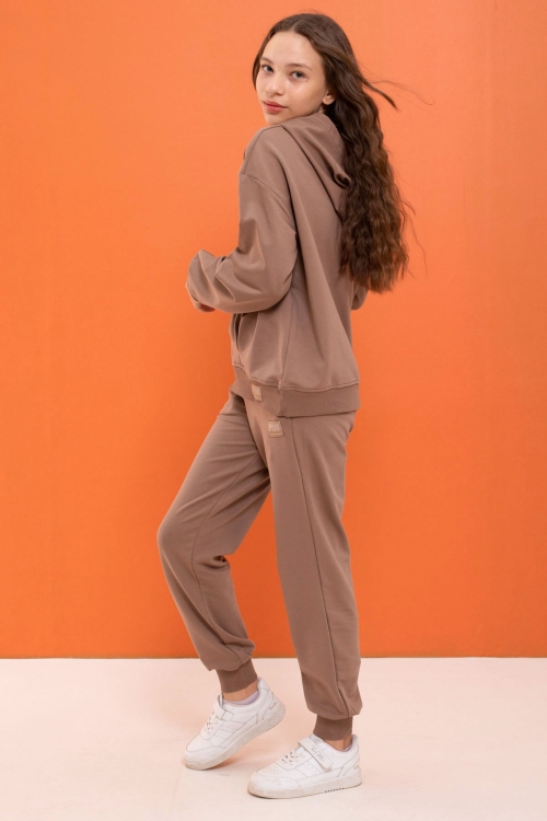 Kız Çocuk Kahverengi Basic Kapüşonlu Takım 18901