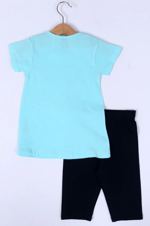 Kız Çocuk Su Yeşili Pullu Tavşan Baskı 2-5yaş Kaprilitakım 349-1 11833