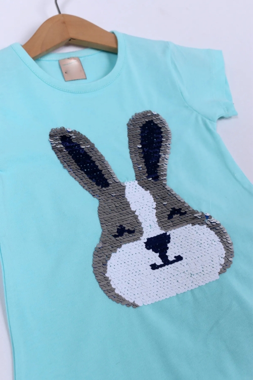 Kız Çocuk Su Yeşili Pullu Tavşan Baskı 2-5yaş Kaprilitakım 349-1 11833