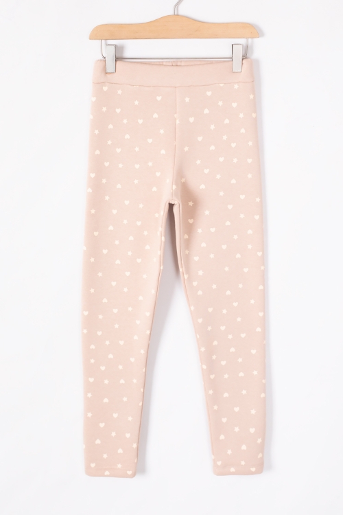 Kız Çocuk Krem Beli Lastikli Desenli Şardonlu Tayt 19706