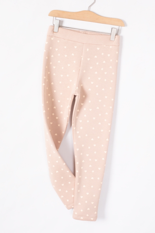 Kız Çocuk Krem Beli Lastikli Desenli Şardonlu Tayt 19706