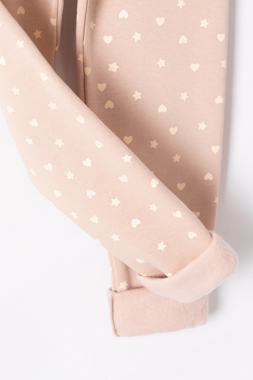 Kız Çocuk Krem Beli Lastikli Desenli Şardonlu Tayt 19706