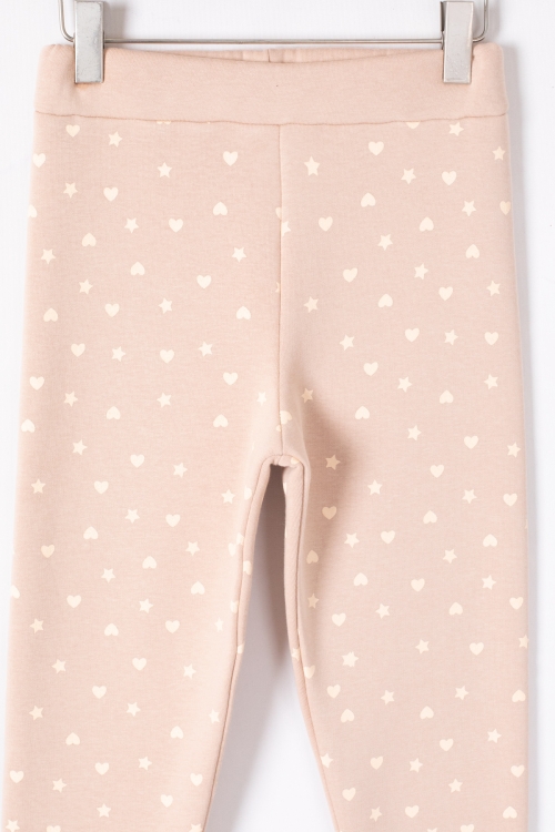 Kız Çocuk Krem Beli Lastikli Desenli Şardonlu Tayt 19706