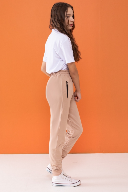 Kız Çocuk Krem Beli Lastikli Fermuarlı Cep Okul Eşofman Altı 16271