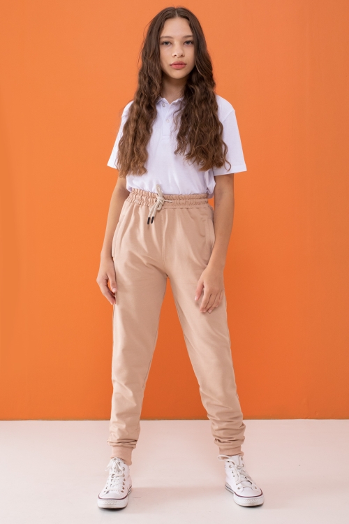 Kız Çocuk Krem Beli Lastikli Fermuarlı Cep Okul Eşofman Altı 16271