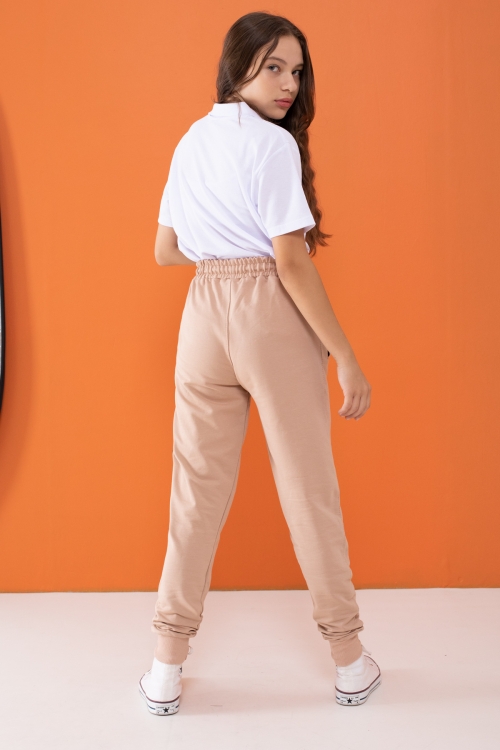 Kız Çocuk Krem Beli Lastikli Fermuarlı Cep Okul Eşofman Altı 16271